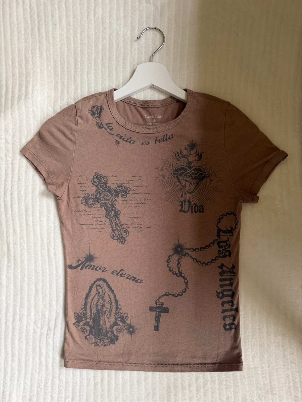 Sweet Lilac Y2K Grunge Graphic Baby Tee - Size S